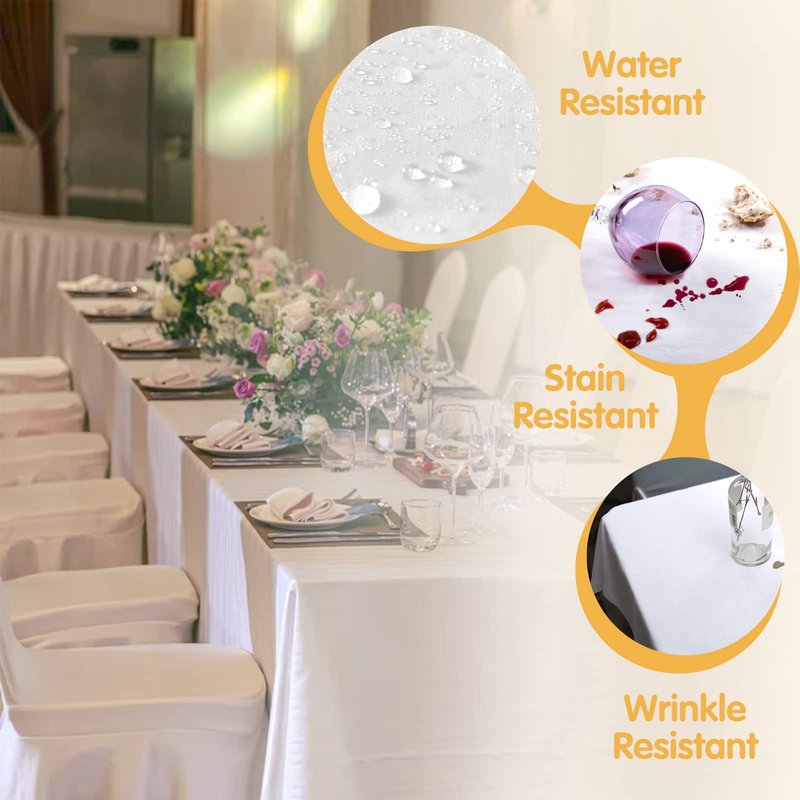 BRILLMAX 6 Pack White Tablecloths 70 x 120 Inch for 6ft & 8ft Rectangle Tables - 150 GSM Polyester Fabric, Universal Fit, Water, Stain & Wrinkle Resistant Cloth Cover for Wedding Reception Banquet