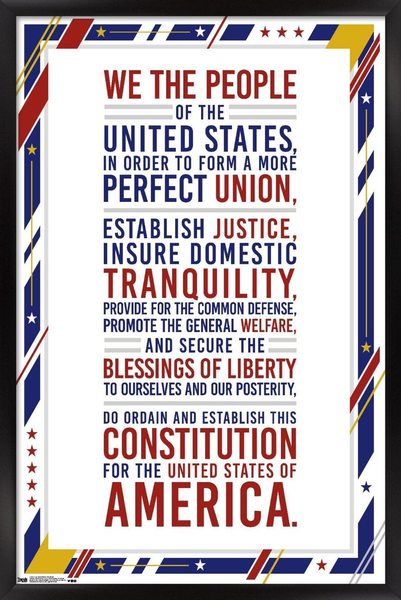 Trends International The United States Of America - Constitution Preamble Wall Poster, 22.375" x 34", Black Framed Version