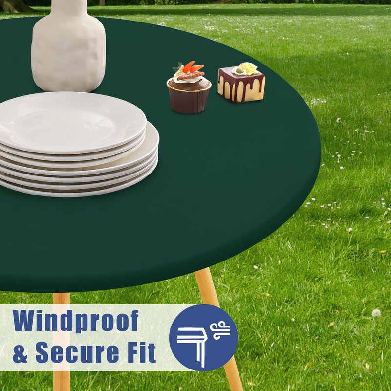 Moosfor Round Spandex Tablecloth, Elastic Fitted Waterproof Tablecloths for 18"-24" Tables, Stretch Washable Picnic Table Cover for Camping, Dining, Indoor and Outdoor, Hunter Green