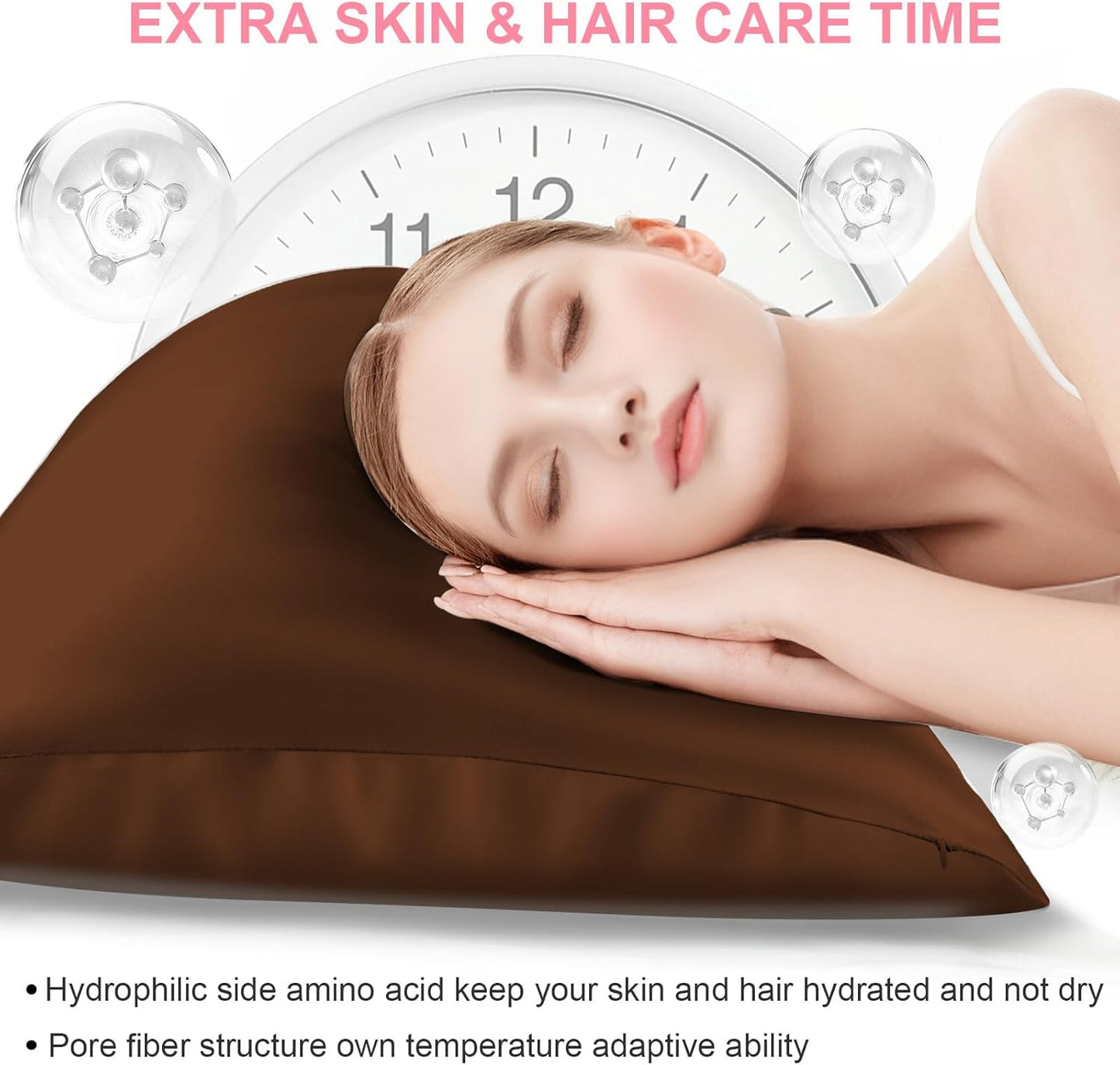 Skiennix Silk Pillowcases - 2 Pack Queen Size with Hidden Zipper | Mulberry Silk for Hair & Skin - Brown