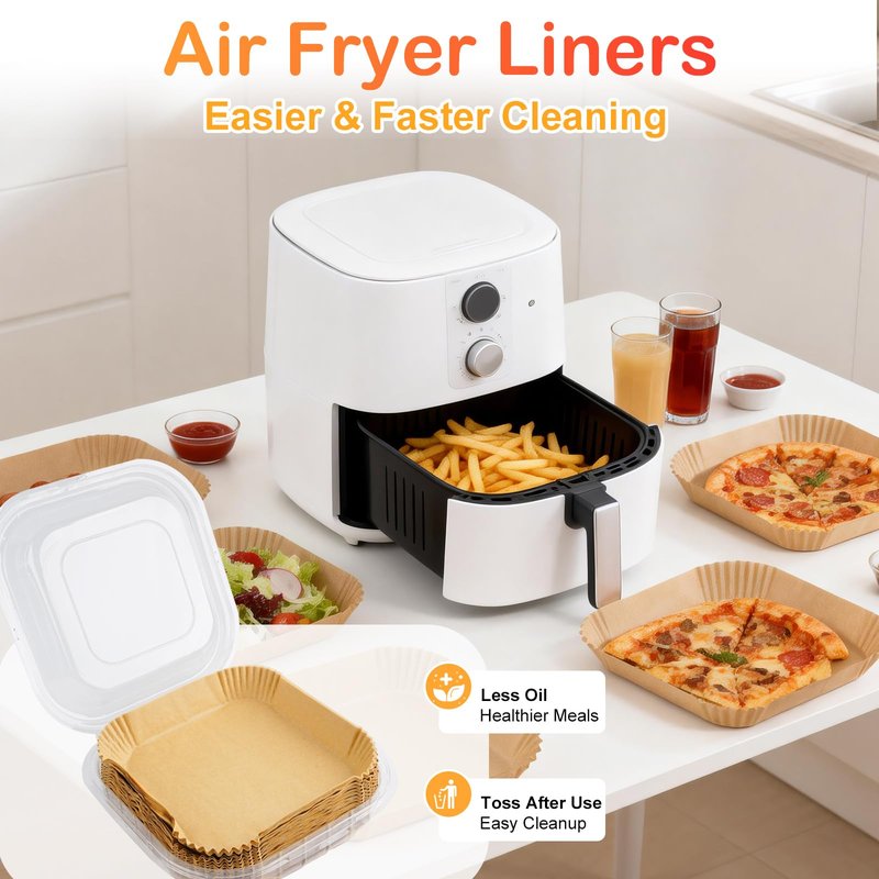 400 Pcs Air Fryer Liners Disposable, 8” Square Unbleached Heavy Duty Air Fryer Paper Liners, Parchment Paper for 5-8 qt Airfryer Basket, Non-Stick & Non-Leak Airfryer Liners for Deep Fryer Accessories