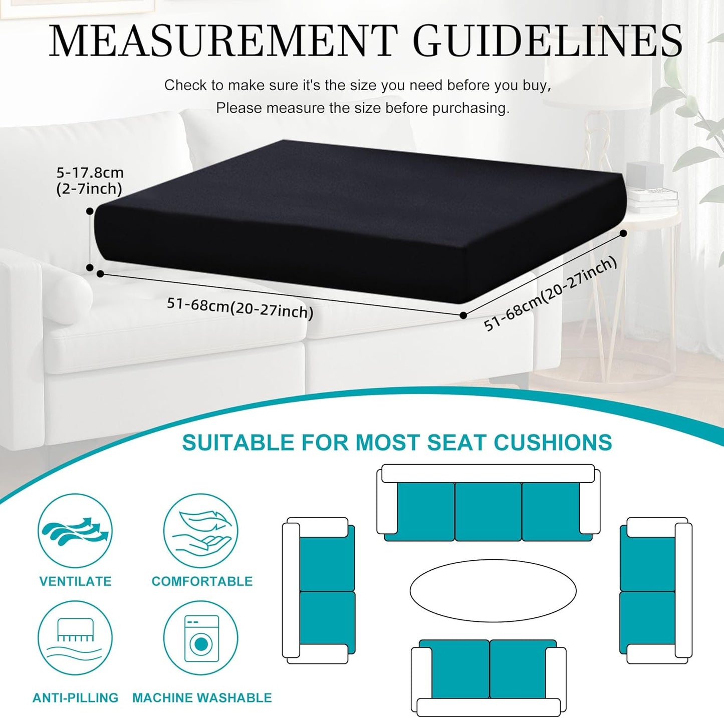 Skiennix 14 Pcs Stretch Patio Cushion Covers - Washable Outdoor Sofa Slipcovers | Black