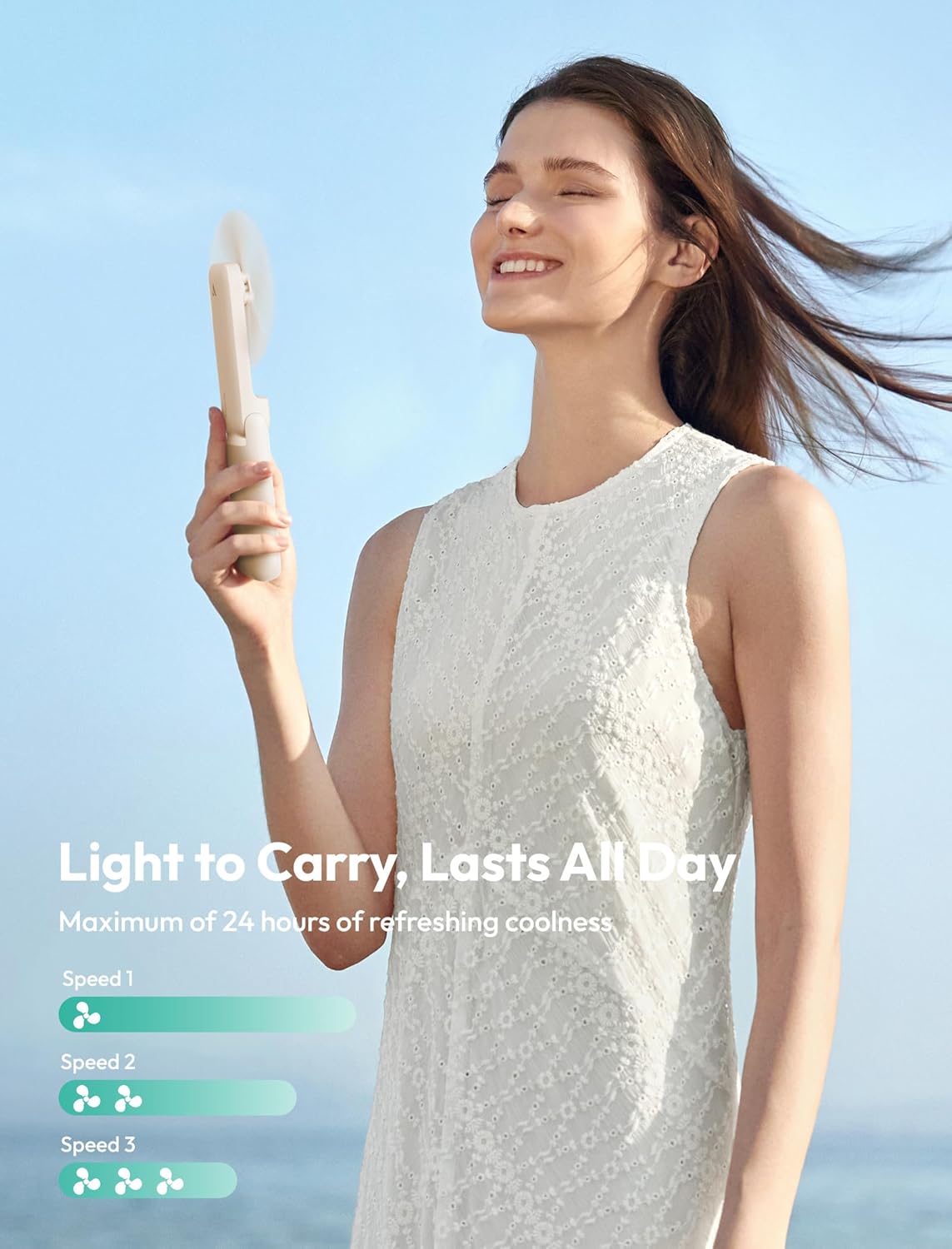 Aecooly Slim Portable Fan - Compact Design with Built-In Mirror for On-the-Go Use