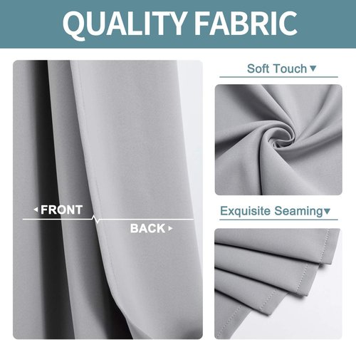 ChrisDowa Grommet Blackout Curtains - Thermal Insulated Room Darkening Set, Light Grey, 42W x 63L