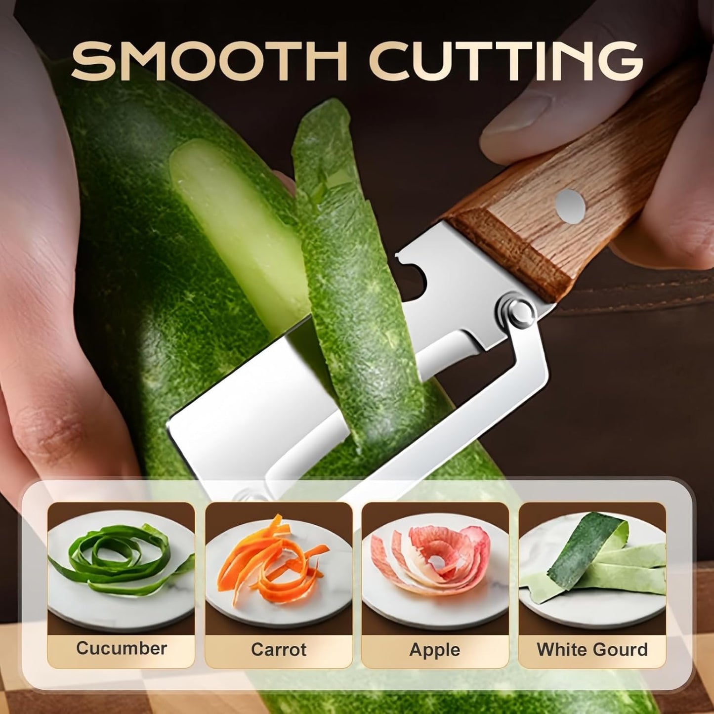 Skiennix Multifunctional Vegetable Peeler - 2 Pcs Wooden Handle with Bottle Opener | Ideal for Fruits & Veggies