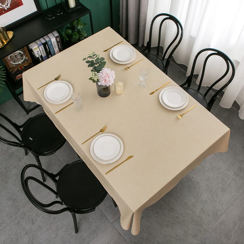 LIBERECOO Vinyl Tablecloth with Flannel Backing, Champagne, Waterproof, Stain-Resistant, Easy-Clean Table Cover for Dining, Kitchen, and Outdoor Use, 60" x 102" Rectangle