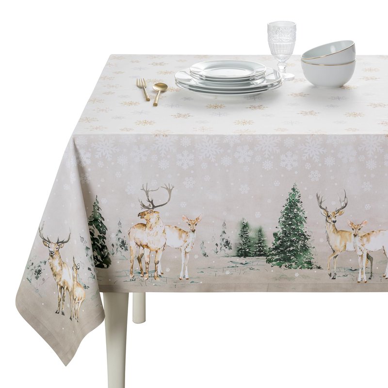 Maison d' Hermine Table Cloth Square Table 100% Cotton 54 x 54 Inches Fall Tablecloth Reusable Everyday Use for Thanksgiving Christmas Decorations Dining Farmhouse Party (Deer in The Woods)