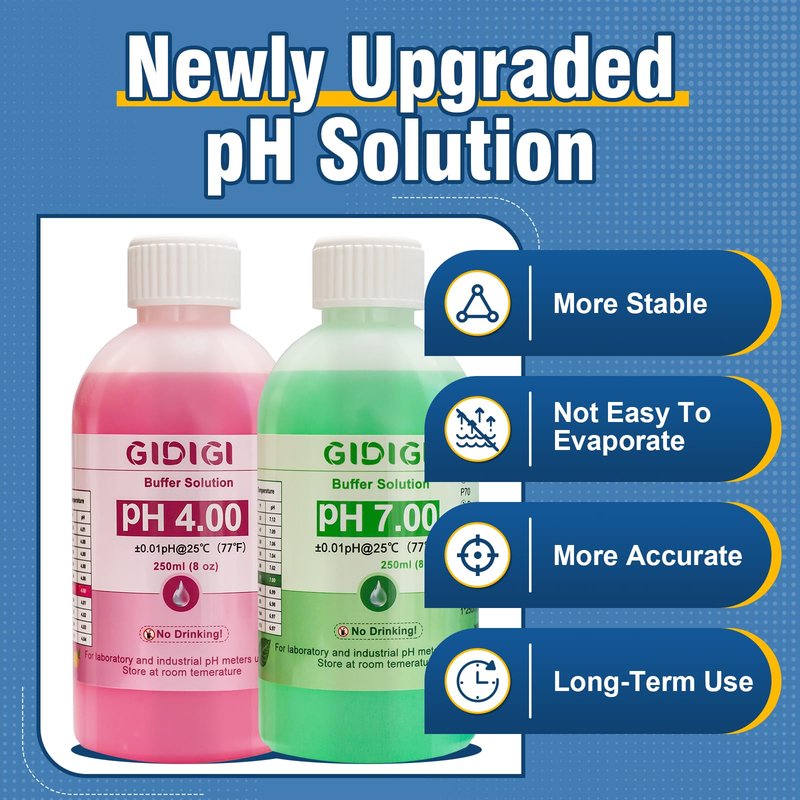 pH Meter Calibration Solution Kit,Includes 4.00, 7.00 and Electrode Protection,Calibration Buffer 250ml*2,Probe KCL Storage 30ml*1, pH Meter Accessories