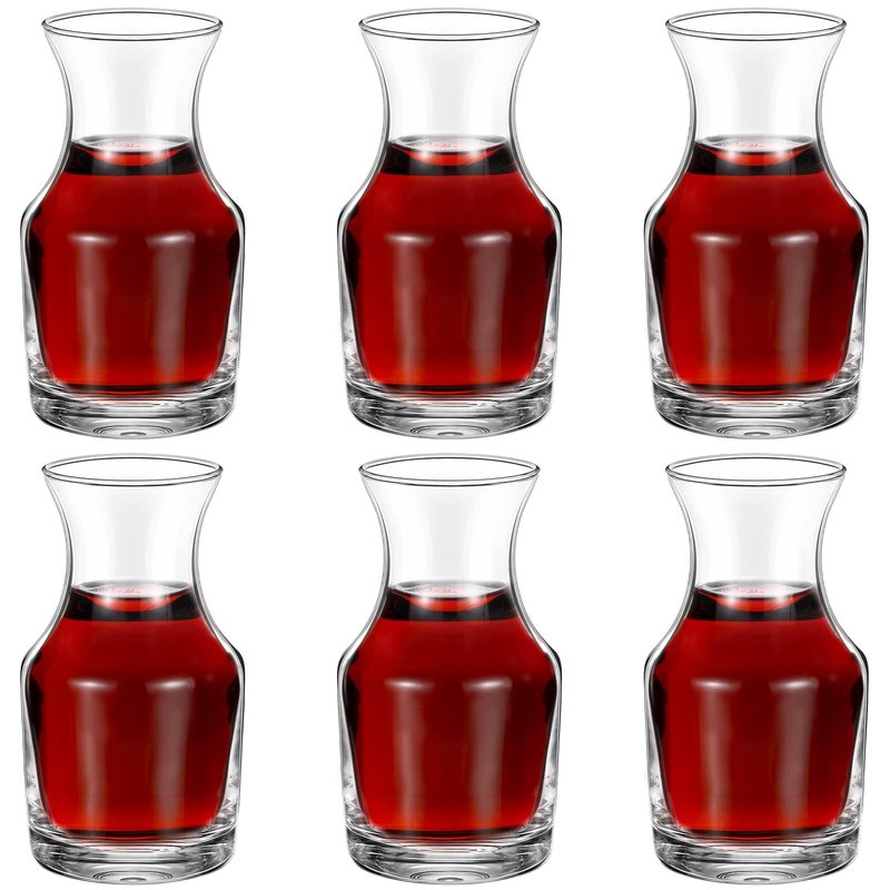 Remagr 6 Pack Single Serving Wine Carafe Glass Small Mini Carafe Individual Wine Refill Decanter for Dinner Parties Tastings Bars Restaurants (7.7 oz)