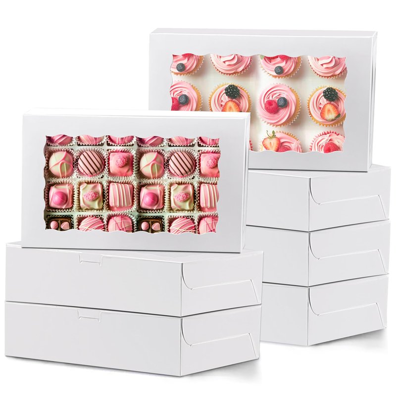 MUMULULU 12x8x2.5 Inches White Bakery Boxes with Window Cookie Boxes Treat Boxes for Desserts Cupcakes Muffins Donut Chocolate Strawberry (7)