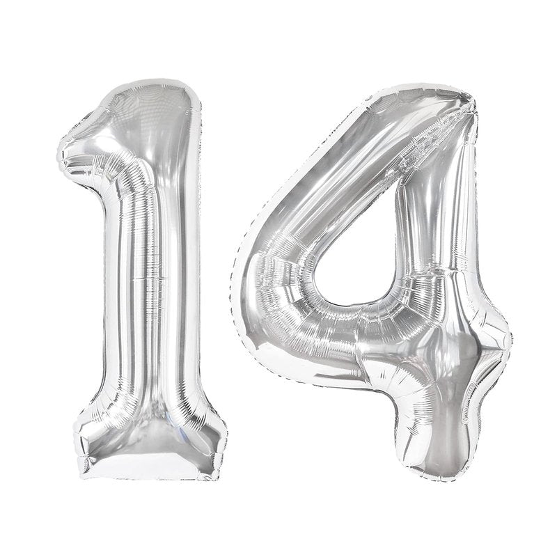 Silver Number 14 Balloon 40 inch, 14 Number Balloons, 14th Silver Birthday Decorations for Girls Boys Kids, 14 Year Old Silver Party Supplies