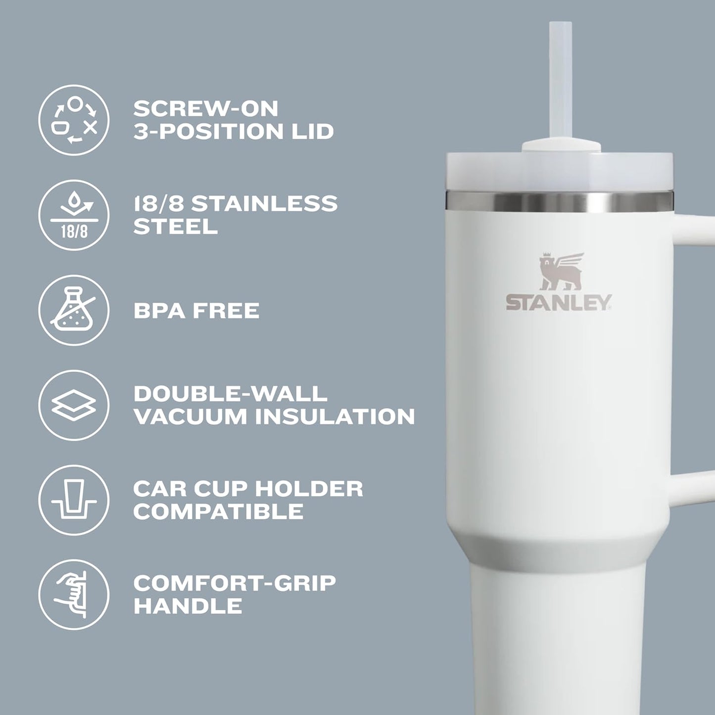 STANLEY Quencher H2.0 Tumbler - 64 oz Insulated Stainless Steel Cup with Handle & Straw | BPA-Free Rose Quartz 2.0
