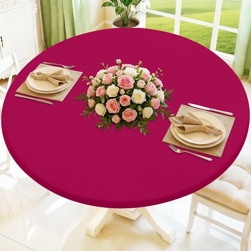 Moosfor Round Spandex Tablecloth, Elastic Fitted Waterproof Tablecloths for 57"-68" Tables, Stretch Washable Picnic Table Cover for Camping, Dining, Indoor and Outdoor, Fuchsia