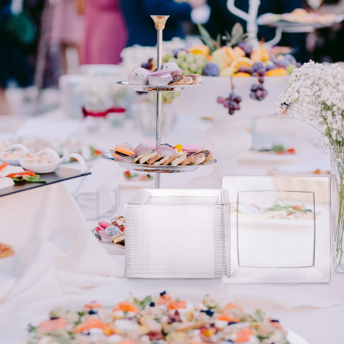 Oasis Creations Clear Square Plates Set 9" - 50 Count - Premium Hard Clear Plastic - Disposable and Reusable - Dinner - Salad - Party Plate Set - Weddings, Parties, Events & More!