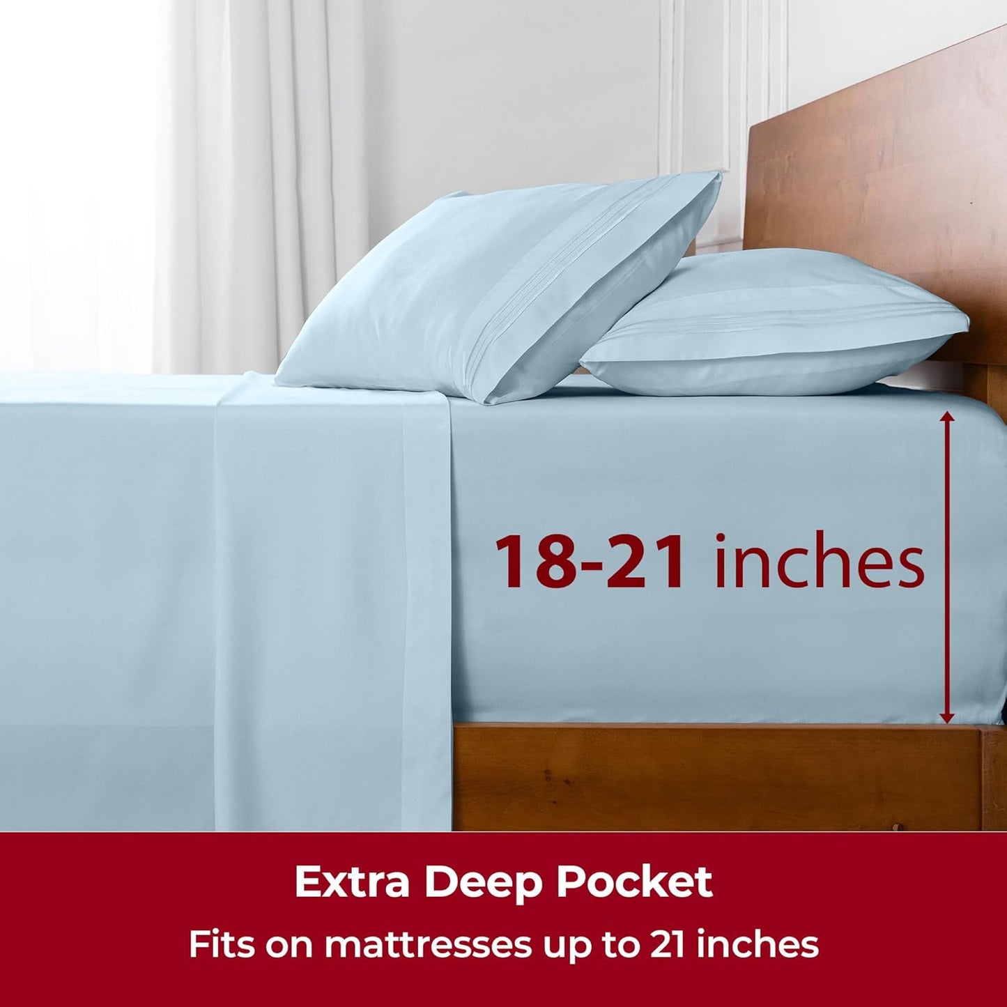 Mellanni Extra Deep California King Sheets - Hotel Luxury Bedding Set | Ultra Soft, Cooling, Wrinkle Resistant (Aqua, 4 PC)