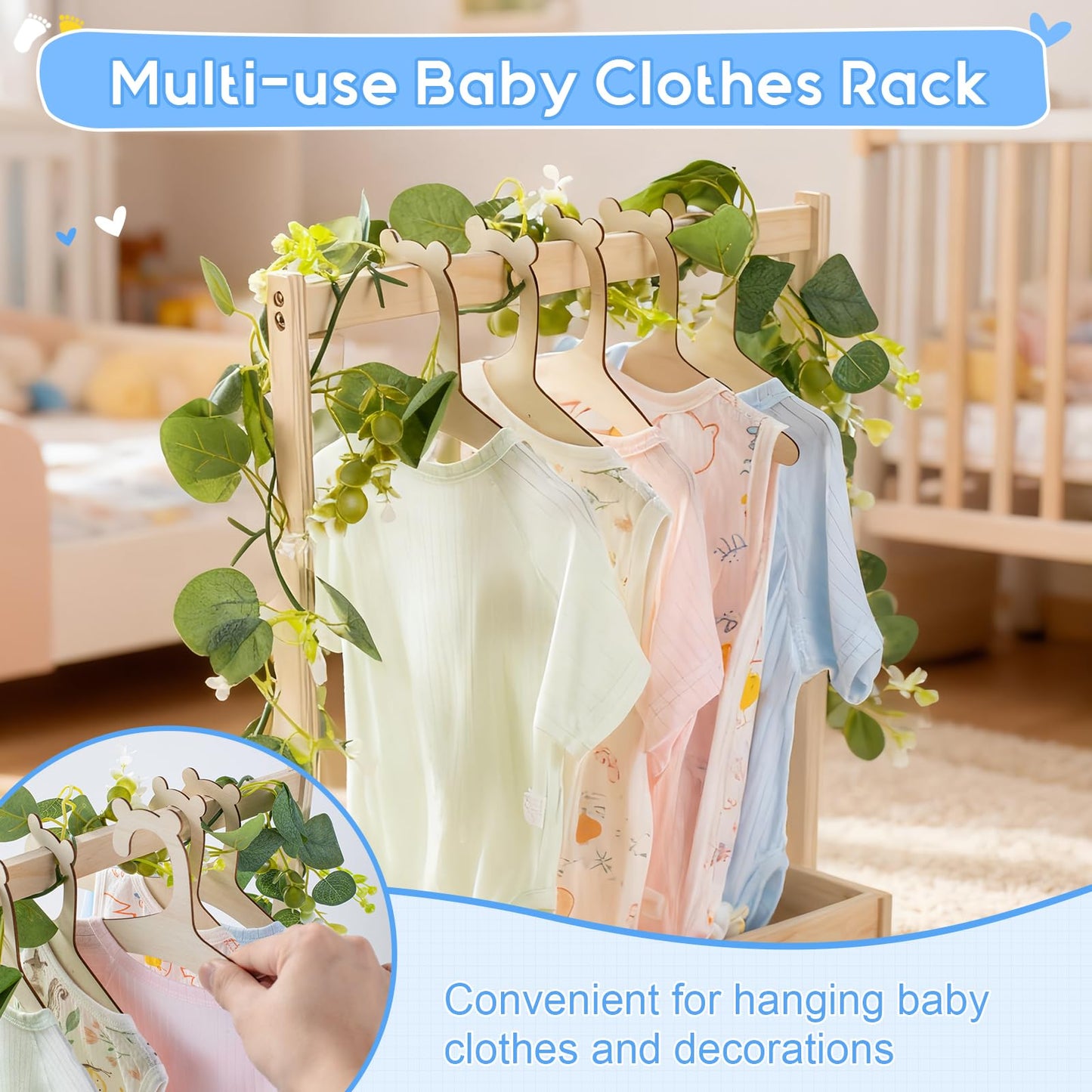 LLMQ Baby Gift Basket with Adjustable Handle, Thickened Wooden Baby Shower Crate Closet, Baby Shower Clothes Rack Storage Box, Larger Capacity Diaper Caddy Organizer (No Wreath)