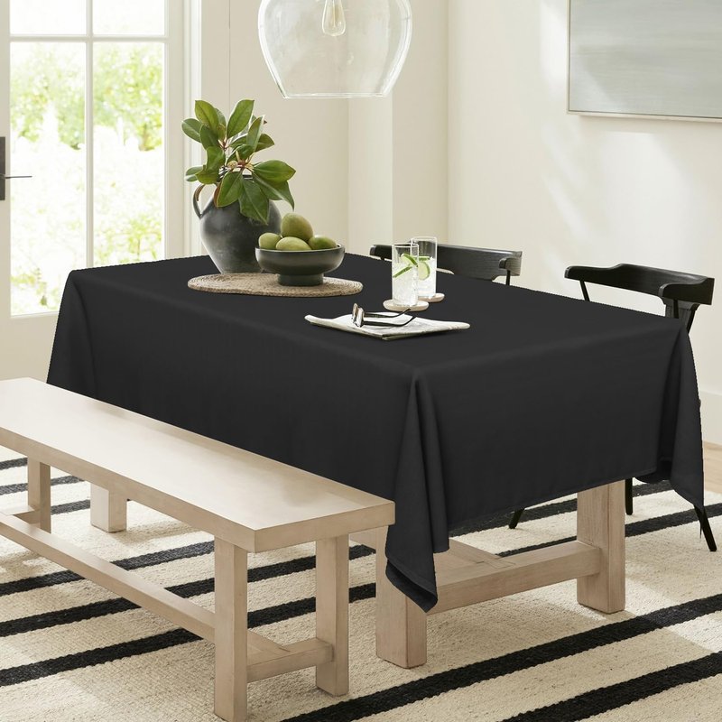 Horaldaily 6 Pack Black Tablecloth 60×120 Inch Rectangular, Stain and Wrinkle Resistant Washable Table Cloth, Decorative Polyester Table Cover for Party Picnic Dinner Decor