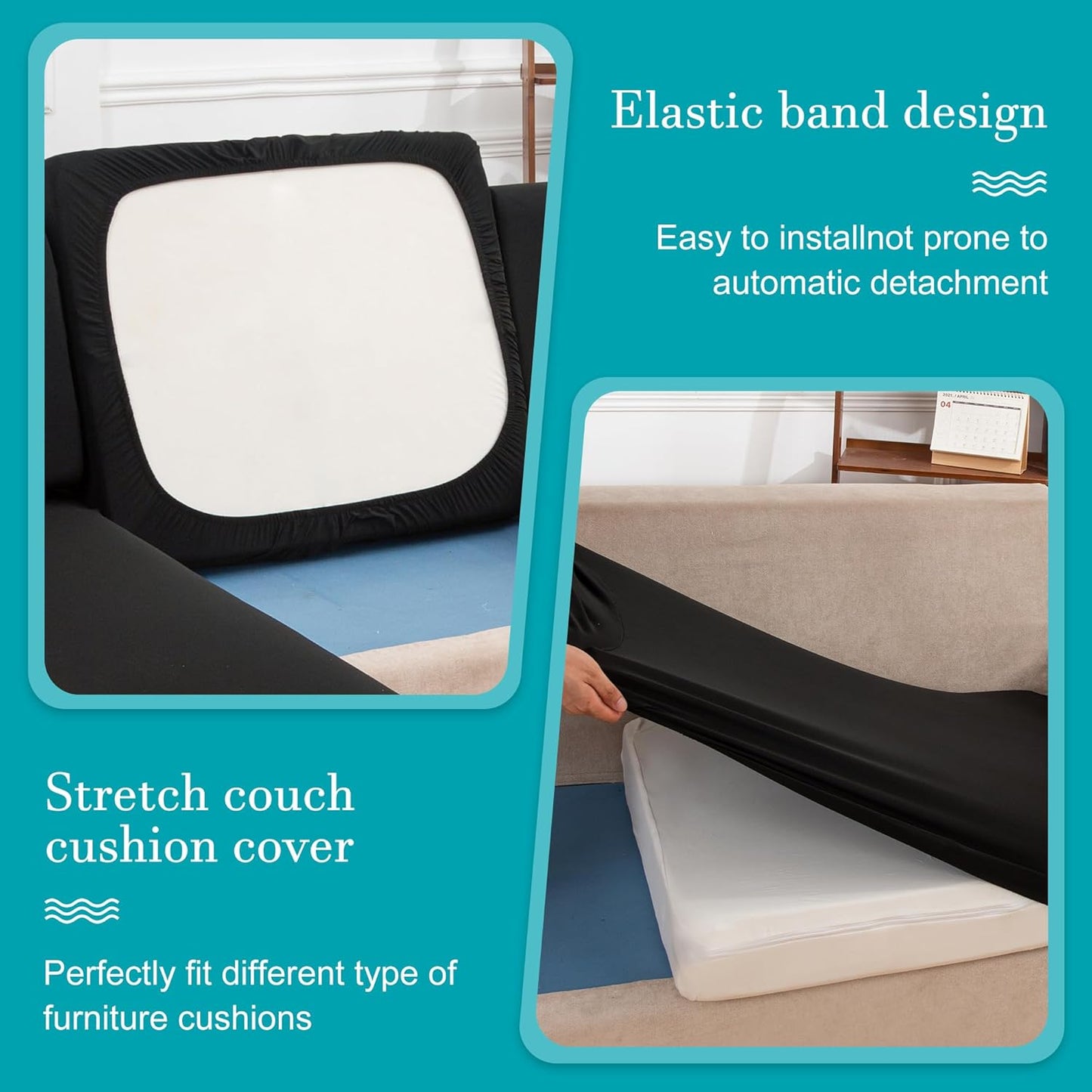 Skiennix 14 Pcs Stretch Patio Cushion Covers - Washable Outdoor Sofa Slipcovers | Black