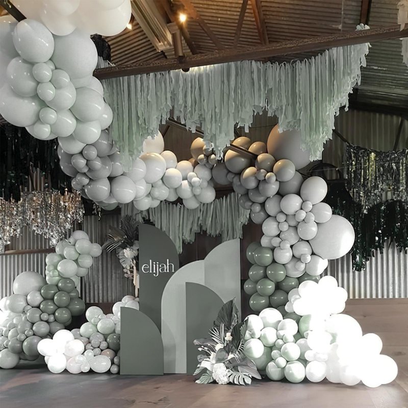 PartyWoo Dusty Green Balloons 140pcs Different Sizes Pack of 18 12 10 5 Inch Sage Olive Eucalyptus Green Boho Neutral Balloon Arch Kit for Jungle Woodland Theme Birthday Party Decorations Green-F59