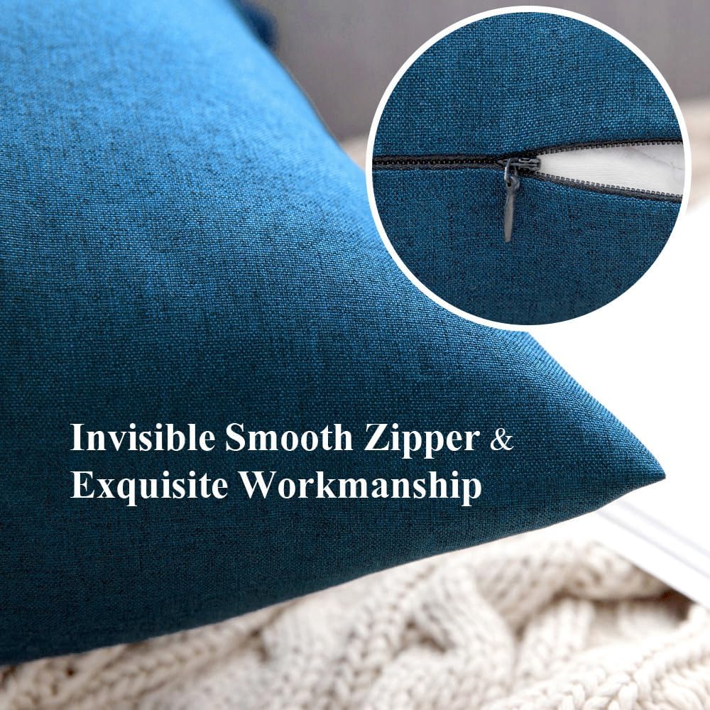 MIULEE Decorative Outdoor Throw Pillow Covers - Waterproof Faux Linen Cushion Cases | 18x18 Inch Blue, Set of 2