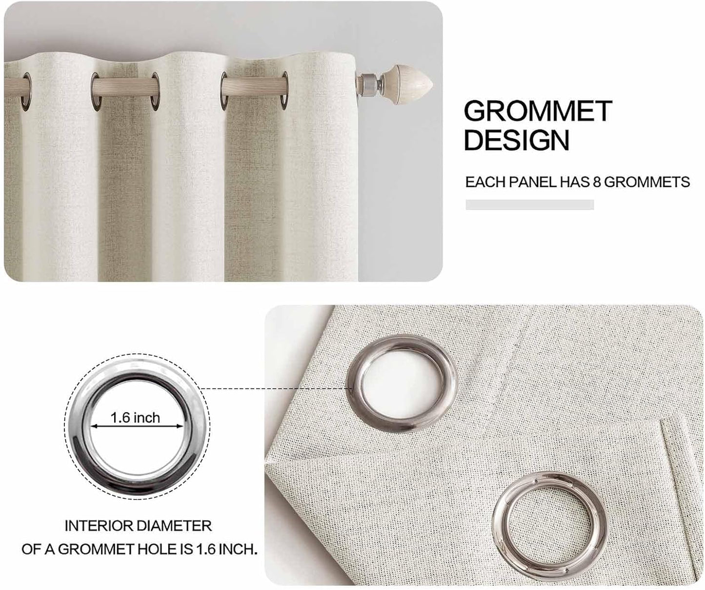MIULEE Linen Curtains - 100% Blackout Thermal Insulated Drapes | Beige, 52x45 Inch (2 Panels)