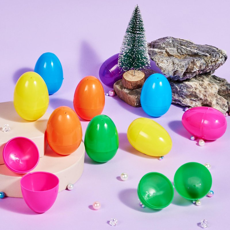 JOYIN 3.15" Easter Eggs, Fillable Plastic Eggs Empty Colorful Bright Eggshells with Hinge for Easter Hunt, Filling Treats, Party Favor, Basket Stuffers, Classroom Prize Supplies, 72PCS