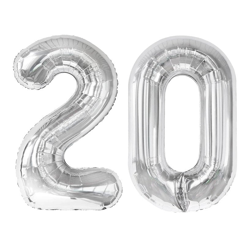 Silver Number 20 Balloon 40 inch, 20 Number Balloons, 20th Silver Birthday Decorations for Girls Boys Kids, 20 Year Old Silver Party Supplies