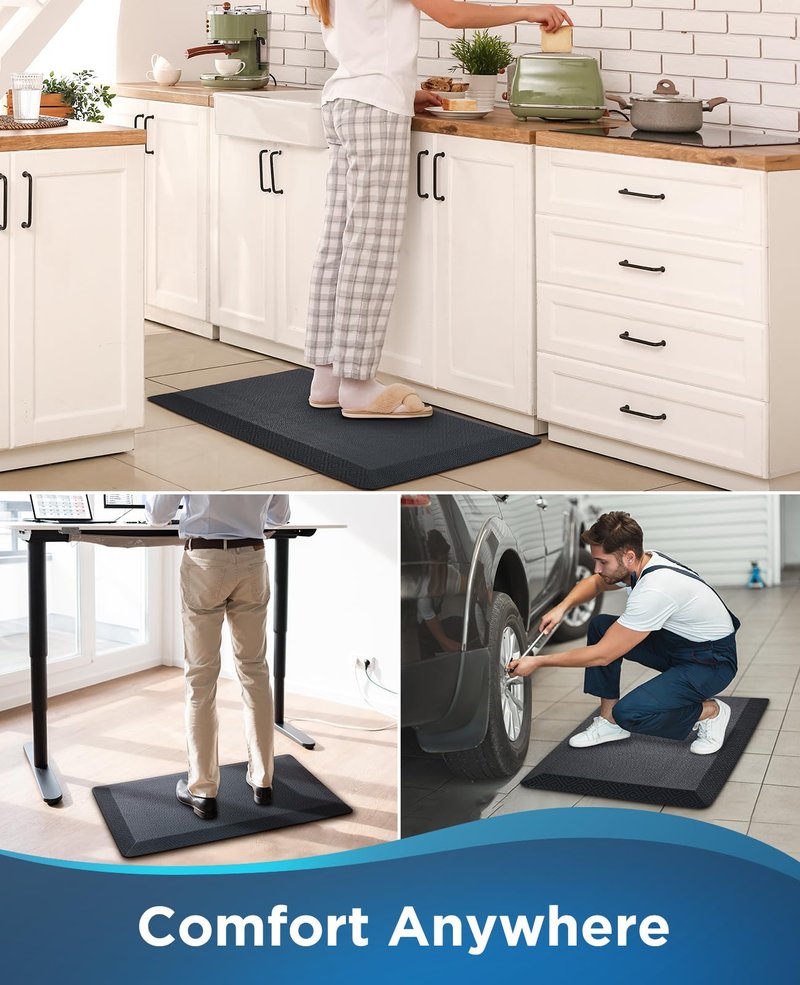 Ophanie Kitchen Mats for Floor, 3/4 inch Thick, 20x39 Anti Fatigue Cushioned Mat, Kitchen Rugs, Waterproof, Comfort Ergonomic Standing Mat for Office, Home, Sink, Black Non-Slip Ridged Bottom