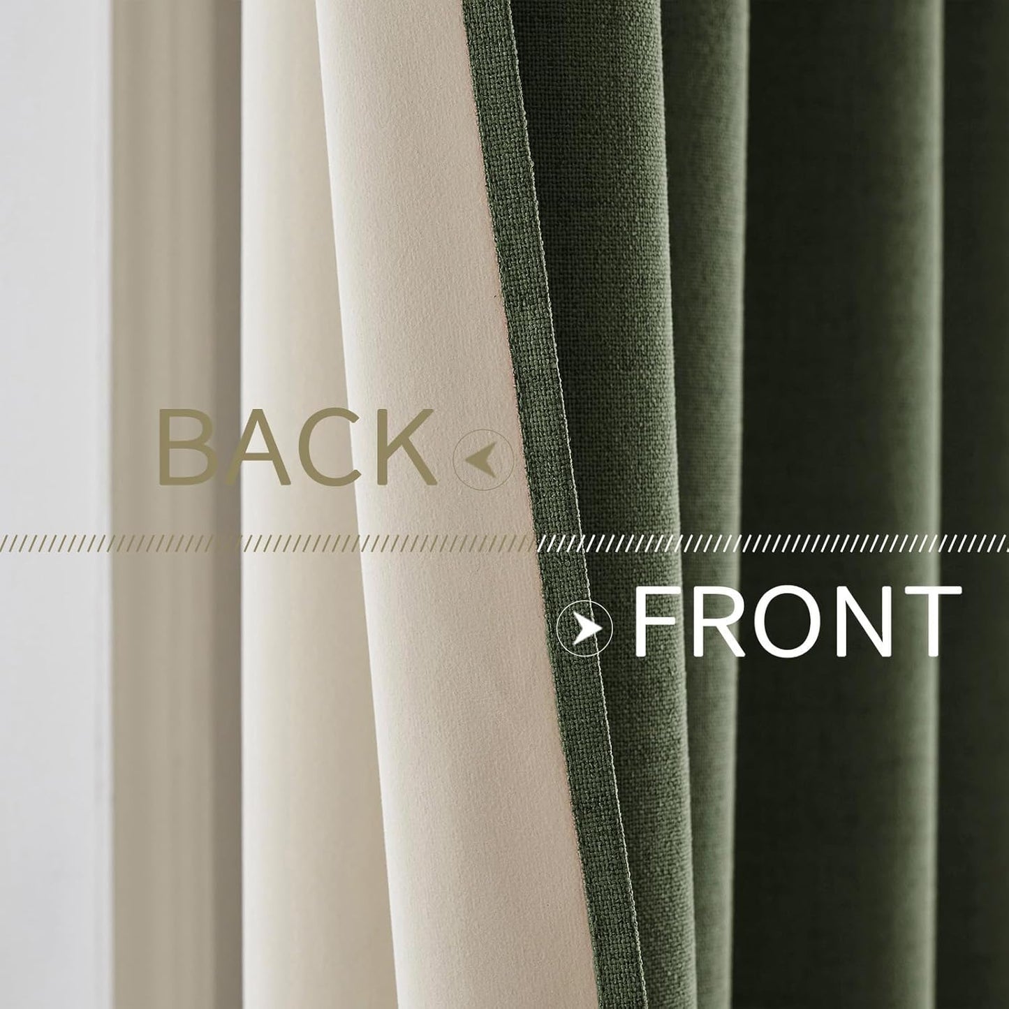 MIULEE Blackout Linen Textured Curtains - Thermal Insulated Olive Green Drapes | 52 x 96 Inch (2 Panels)