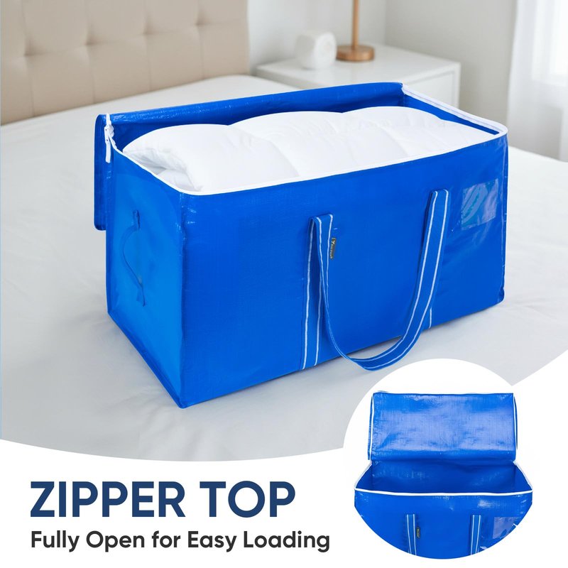 BALEINE 4-Pack Oversized Moving Bags with Reinforced Handles, Heavy-Duty Storage Tote for Clothes, Moving Supplies (Royal Blue, 4-Pack)