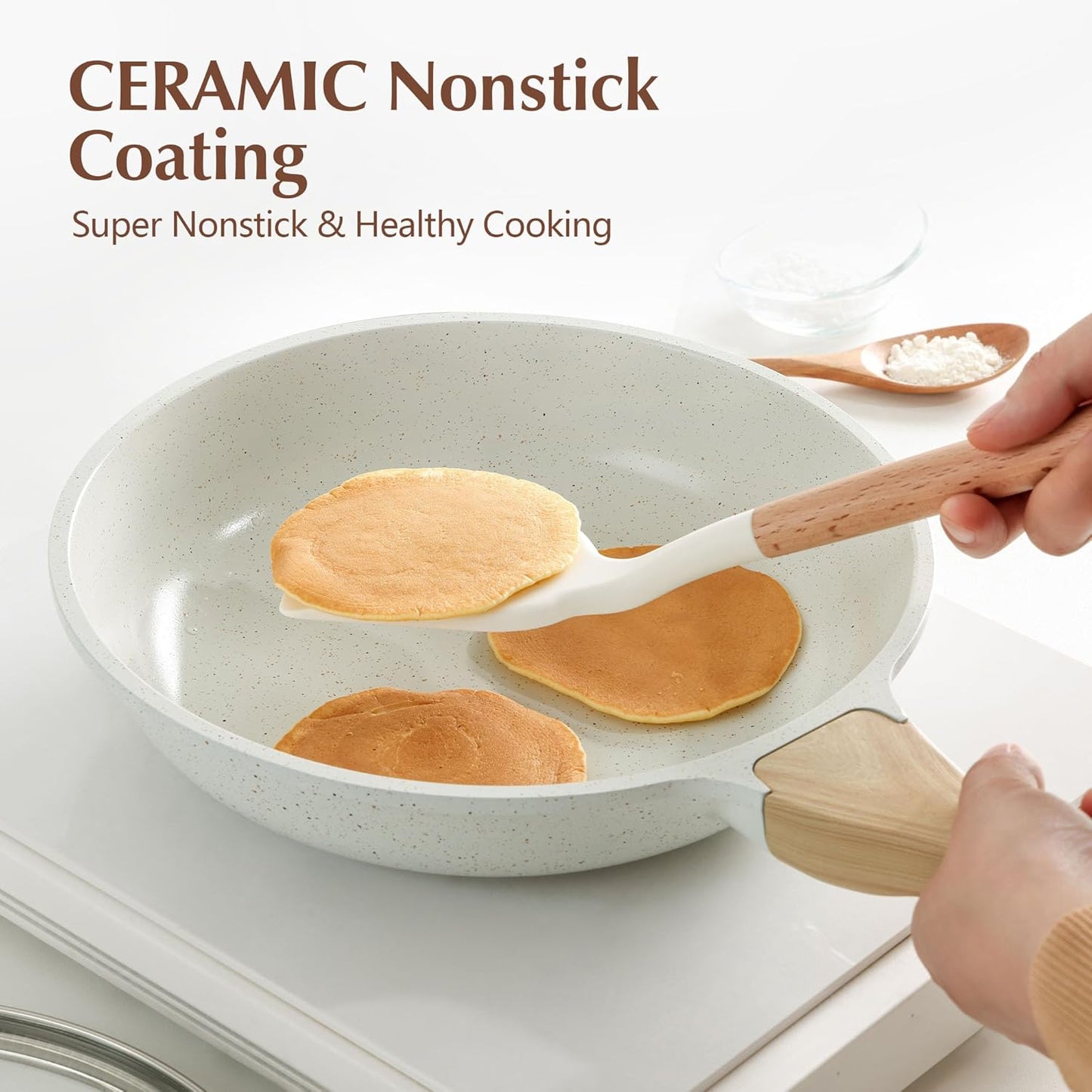 SENSARTE Nonstick Ceramic Frying Pan - 12.5 Inch Healthy Omelet Skillet with Lid | Induction Compatible, PFAS-Free