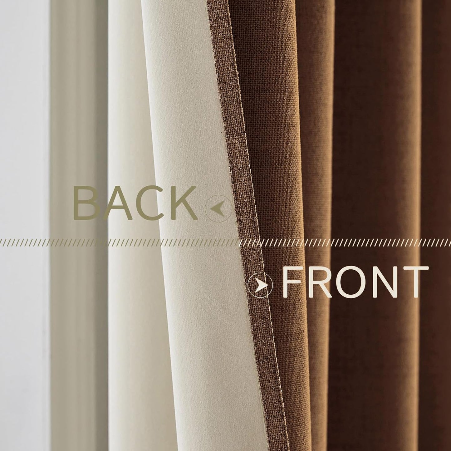 MIULEE Blackout Linen Curtains - Thermal Insulated Room Darkening Drapes | Brown, 52 x 54 Inch (2 Panels)