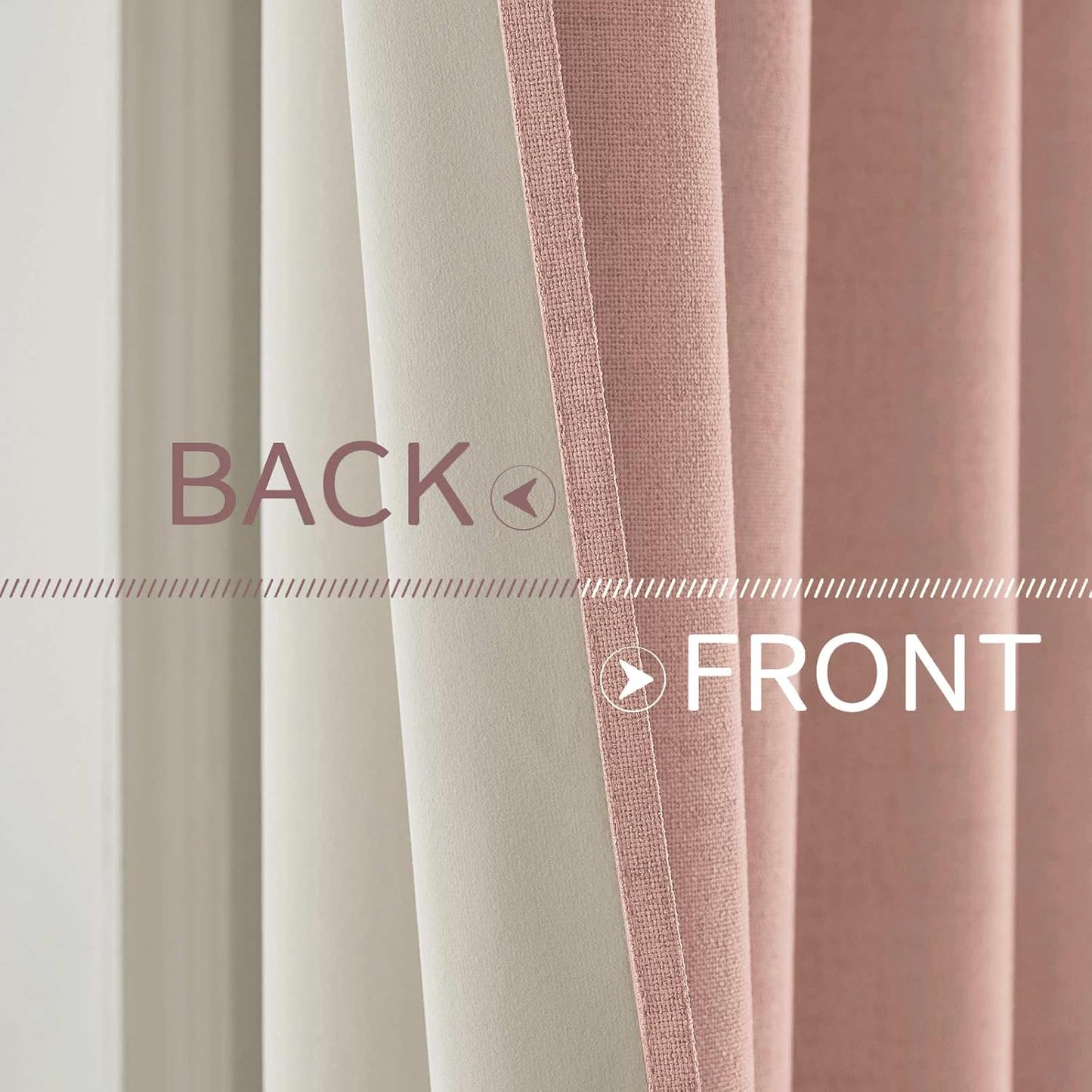 MIULEE 100% Blackout Linen Curtains - Thermal Insulated Blush Pink Drapes for Bedroom & Living Room | 52 x 84 Inch (2 Panels)