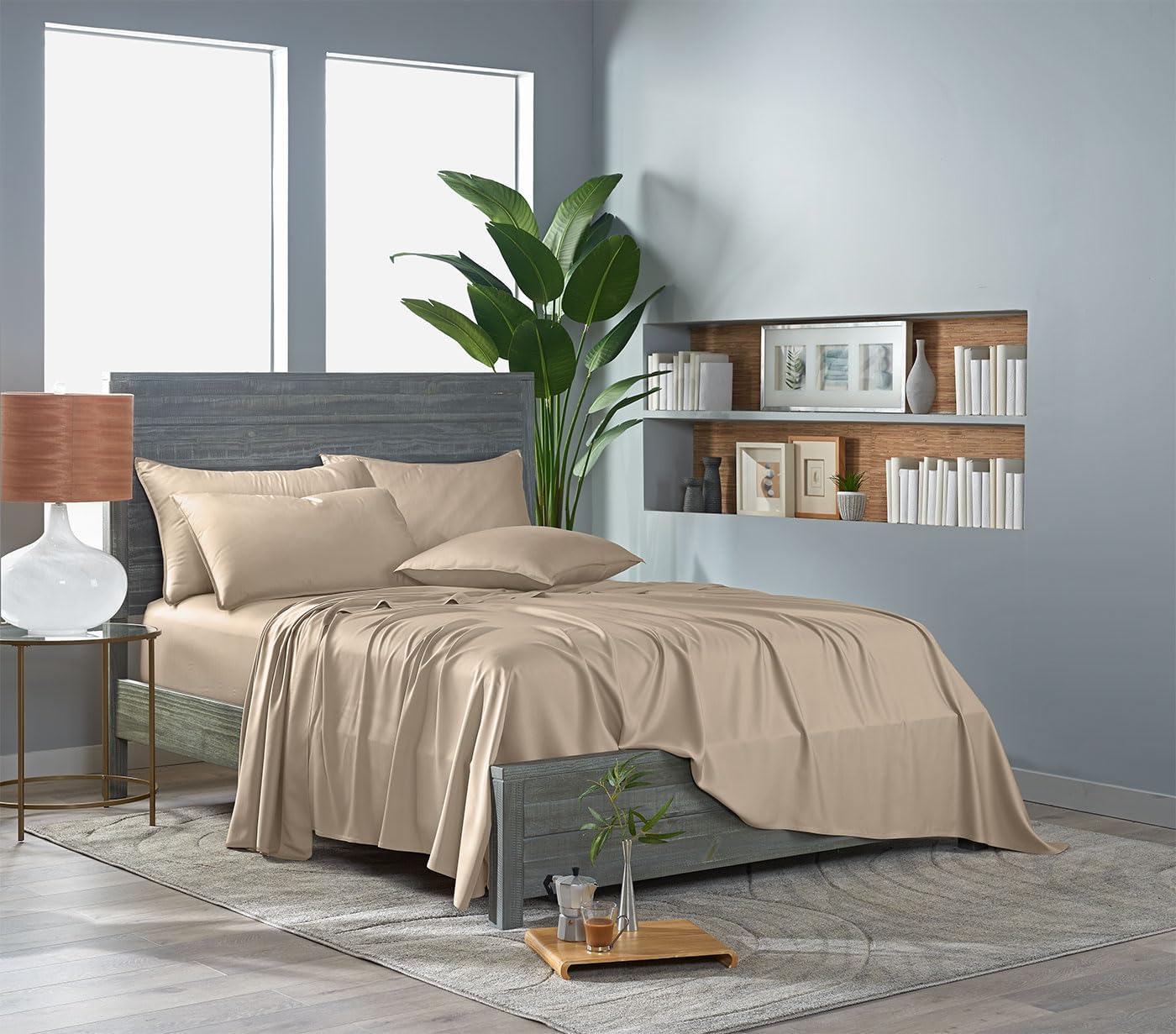Pure Bamboo Twin Sheets - Luxuriously Soft & Cooling 100% Organic Viscose Bed Sheet Set | Almond Color, Double Stitching