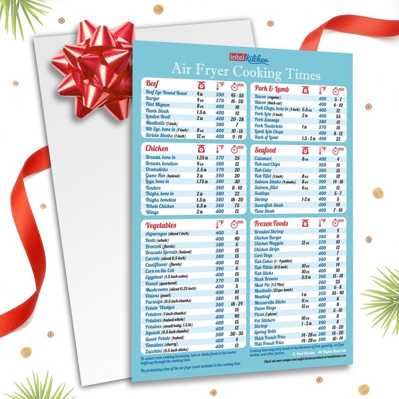 Must-Have Air Fryer Accessories Air Fryer Cooking Times All-In-One Magnet Accurate Perfect Instant Guide Big Text Easy To Read Healthy Handy Quick Cheat Sheet Chart 8”x11” Kitchen Gift Recipe Cookbook