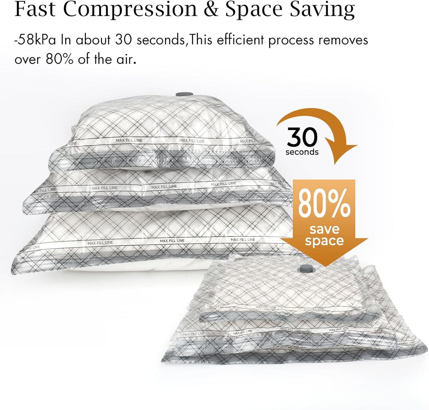 Travel Vacuum Storage Bags - 12 Pack Compression Seal Bags with USB Electric Pump for Luggage