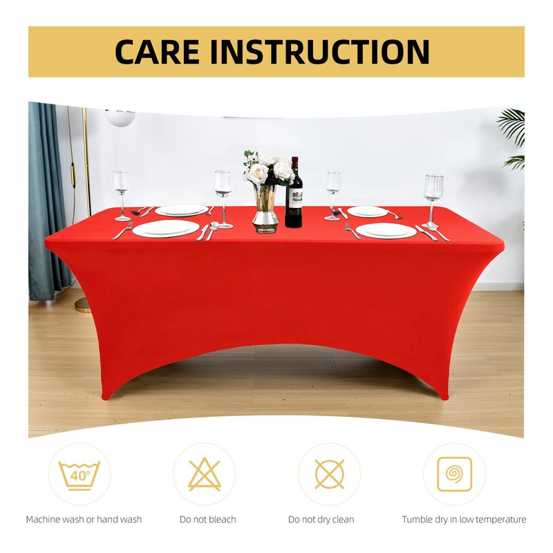 ZarzaaSik 6-Pack 6ft Red Spandex Table Covers for Rectangle Standard Folding Tables - Wrinkle Resistant Stretch Tablecloths - Ultimate Fitted Table Protector for Parties, Trade Shows, Wedding