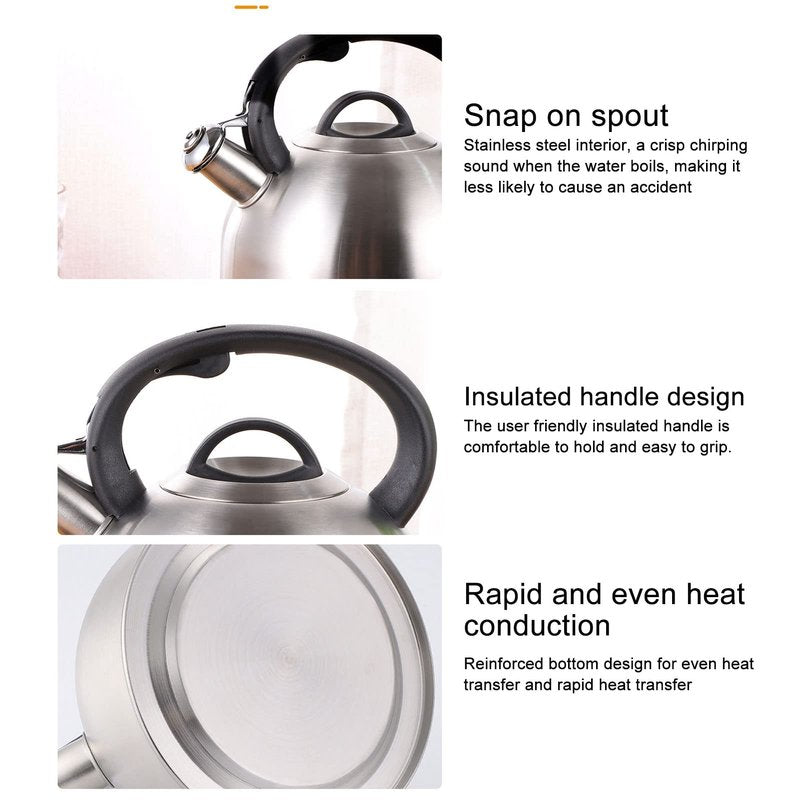 Stainless Steel Whistling Tea Kettle, Fast Heating, Anti Scald Handle, Whistling Sound, 3L Capacity for Home Use