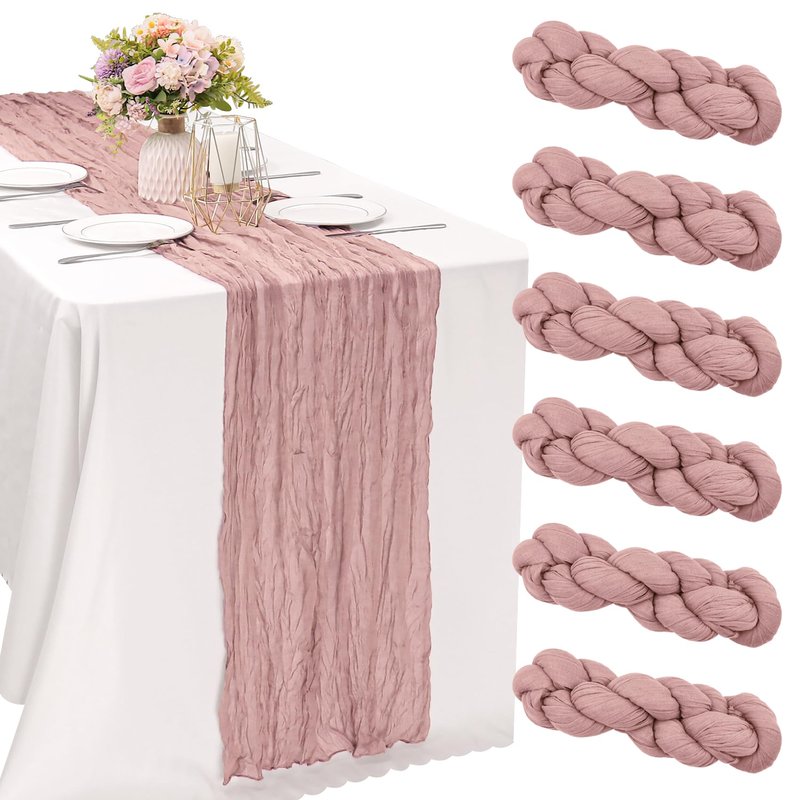6 Pieces Dusty Pink Easter Spring 10FT Cheesecloth Table Runner Boho Gauze Fabric Table Runner Rustic Sheer Runner for Wedding Birthday Baby Shower Party Boho Table Decoration（Dusty Pink）