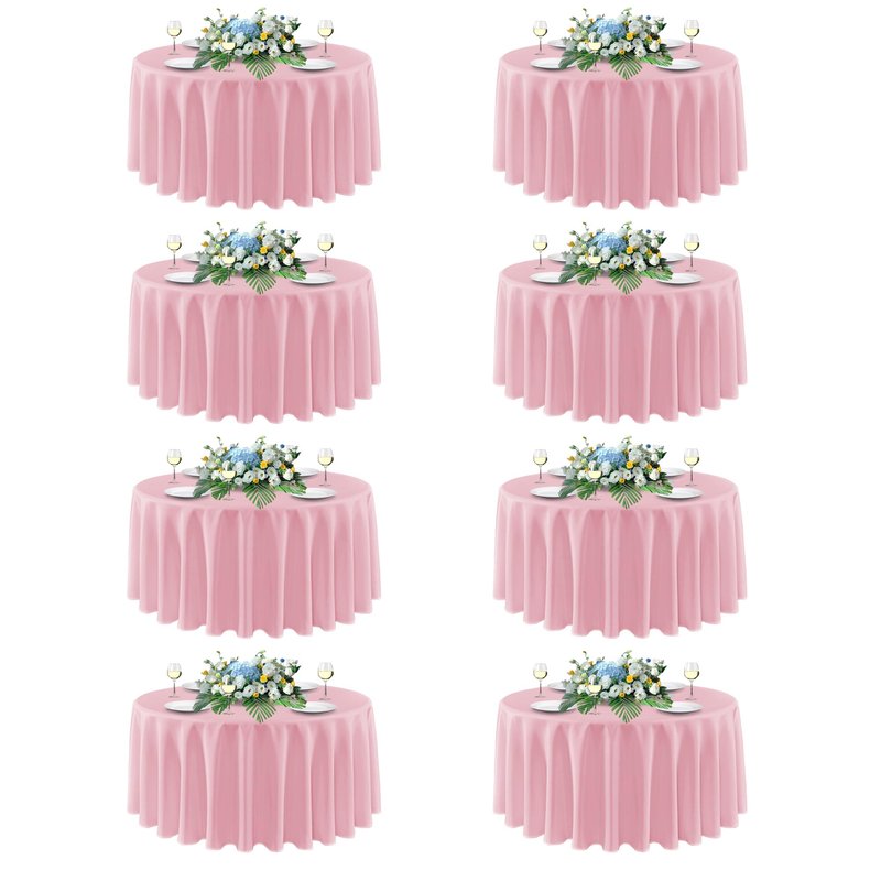 sancua Round tablecloth 90 Inch Diameter, 8 Pack - Circle Polyester Fabric Table cloth for Wedding Christmas Party Reception Banquet Birthday, Washable Formal Table Cover (Fit 30-72 Inch Tables), Pink