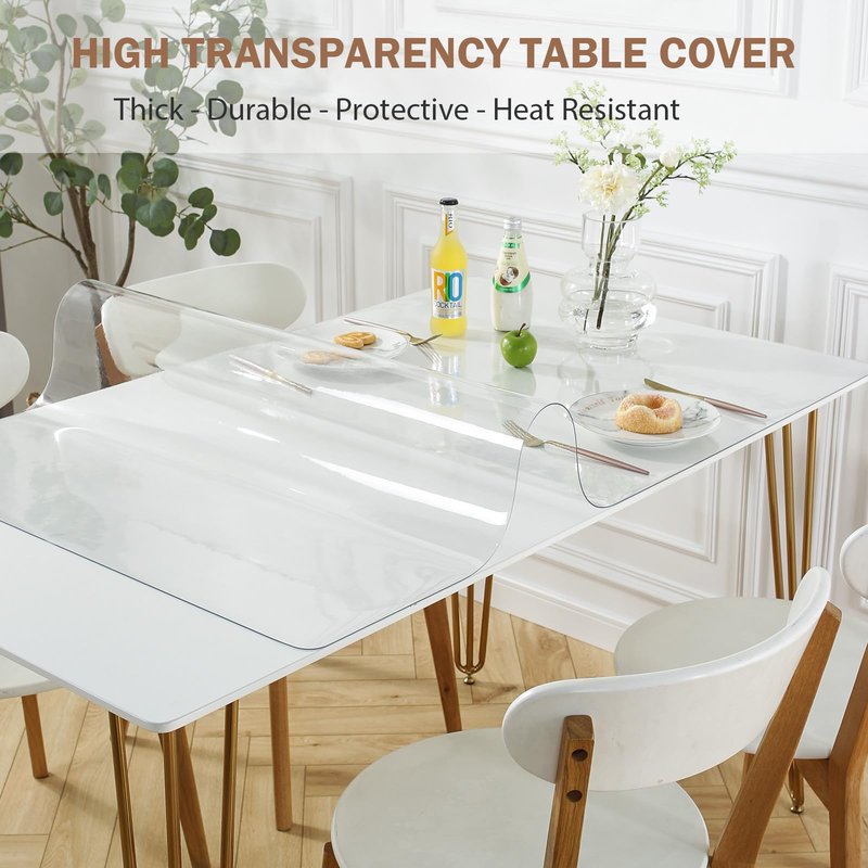 LovePads Clear Table Cover Protector 44 x 70 Inch, 1.5mm Thick Plastic Table Cover, Table Protector for Dining Room Table, Waterproof Vinyl Tablecloth Table Pad Mat for Kitchen, Dresser, Writing Desk