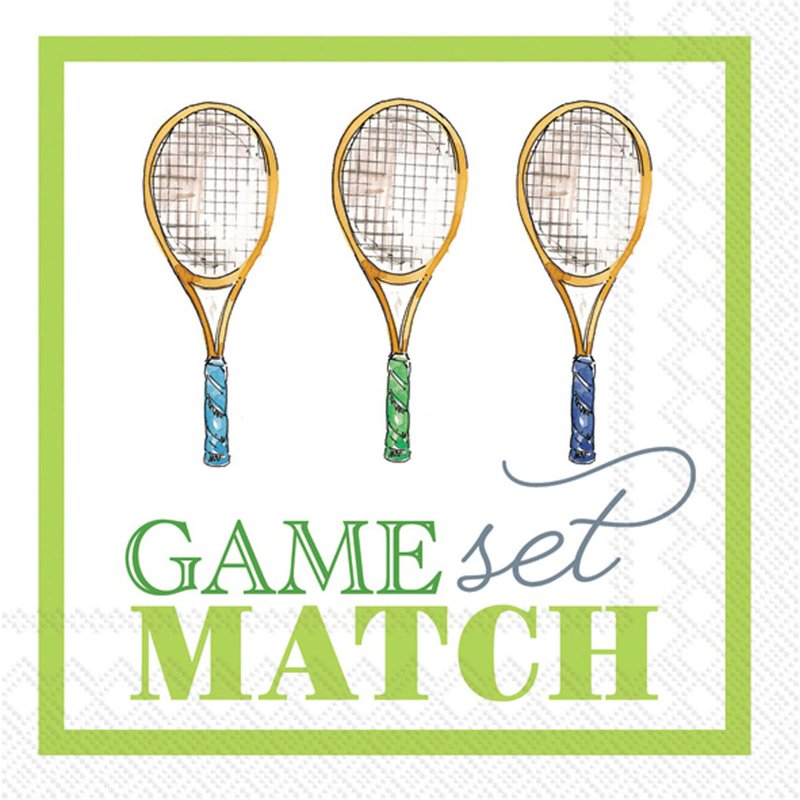 Tennis Themed Party Napkins- 40 Count | 2 packs of 20CT Beverage Napkins | Game Set Match & Tennis Designs, 5" x 5"
