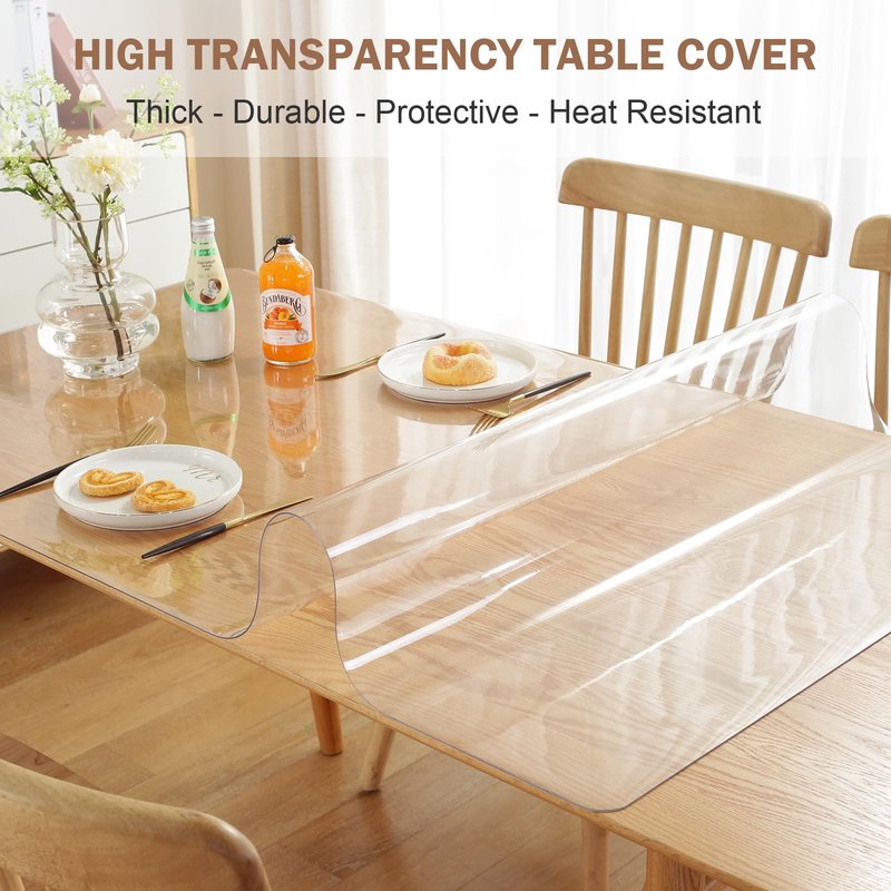 LovePads Clear Table Cover Protector, 54 x 96 Inch 2mm Thick Plastic Table Cover, Table Protector for Dining Room Table, Waterproof Dresser Cover Top for Kitchen, Coffee, Writing Desk