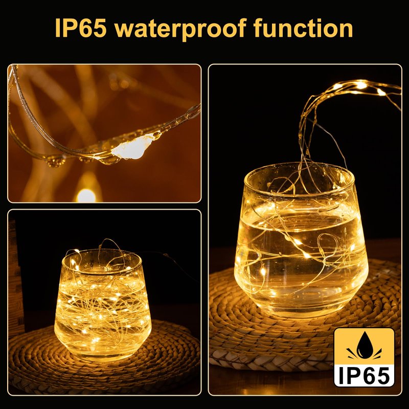 YPHSOL Fairy Lights Battery Operated String Lights 16.4ft 50LED Flashing and Constant Light Waterproof Silver Wire for Christmas DIY Party Wedding Decoration (Warm White, 2 Pack)