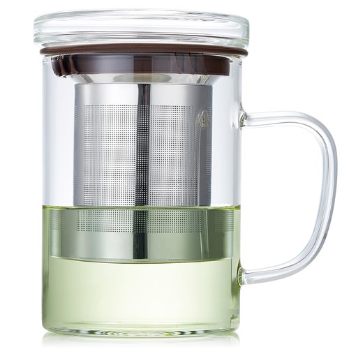 Glass Tea Cup with Infuser and Lid, 400ml Large Borosilicate Teacup, Clear Mug for Loose Leaf Tea, Blooming Tea, Tea Bags - Perfect Christmas or Birthday Gift for Women