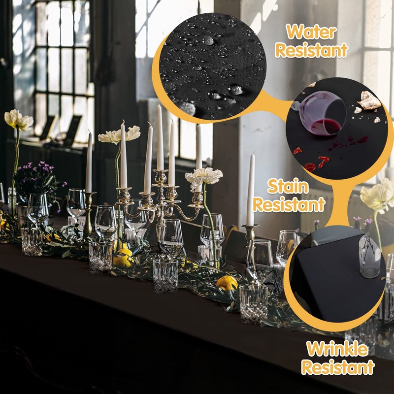 BRILLMAX 10 Pack Black Tablecloths 60 x 102 Inch for 6ft Rectangle Tables - 150 GSM Polyester Fabric, 15" Standard Drop, Water, Stain & Wrinkle Resistant Cloth Cover for Wedding Dining Buffet