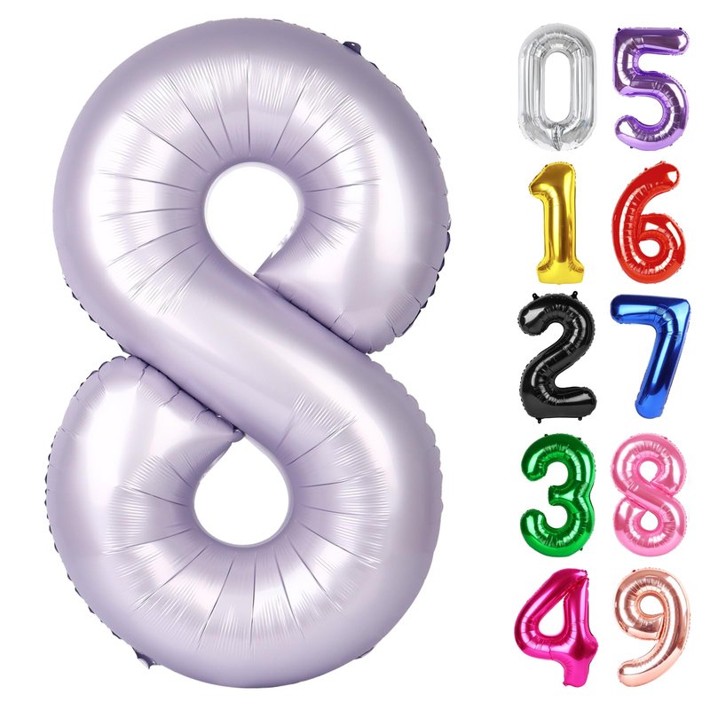 Lilac Number 8 Balloon 40 Inch, 8th Birthday Party Decorations for Children, Giant 8 Foil Balloon for Party Supplies