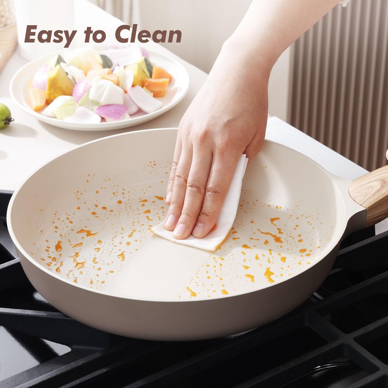 SENSARTE Ceramic Nonstick Frying Pan Small Skillet 8Inch Non Stick Omelette Pans, Non-toxic Healthy Kitchen Cooking Chef's Pan, Free of Intentionally Added PFOA/PFAS/PTFE, Induction Compatible, Taupe