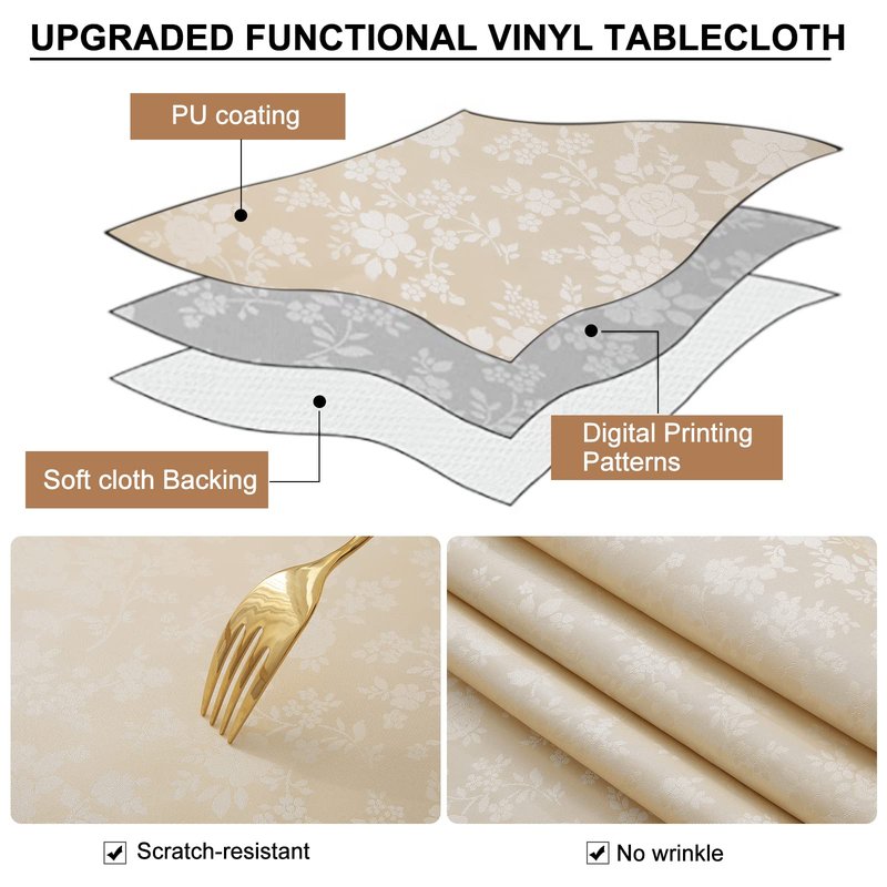 Smiry Rectangle Table Cloth, Waterproof Heavy Duty Vinyl Tablecloths, Wipeable Washable Table Cover for Kitchen and Dining Room (Beige, 70" X 108")
