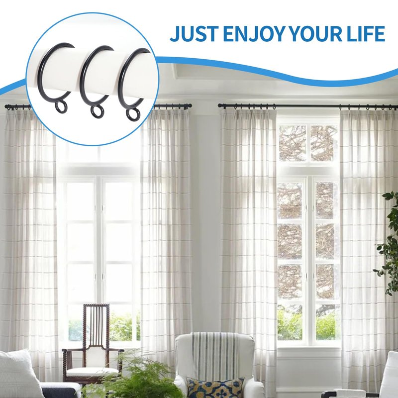 AMZSEVEN 44 Pack Curtain Rings with Eyelets, Metal Drapery Ring for Pinch Pleat Curtains, Drape Ring 1.5 Inch I D, Fits Up to 1.2 in Rod (Black)